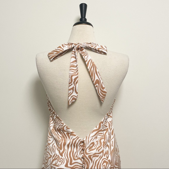 Song Of Style Jude Ivory Tan Halter Midi Backless Dress Medium Swirl Print - Picture 6 of 12